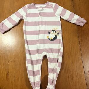 Carter's Pink and White Striped Footie with Penguin